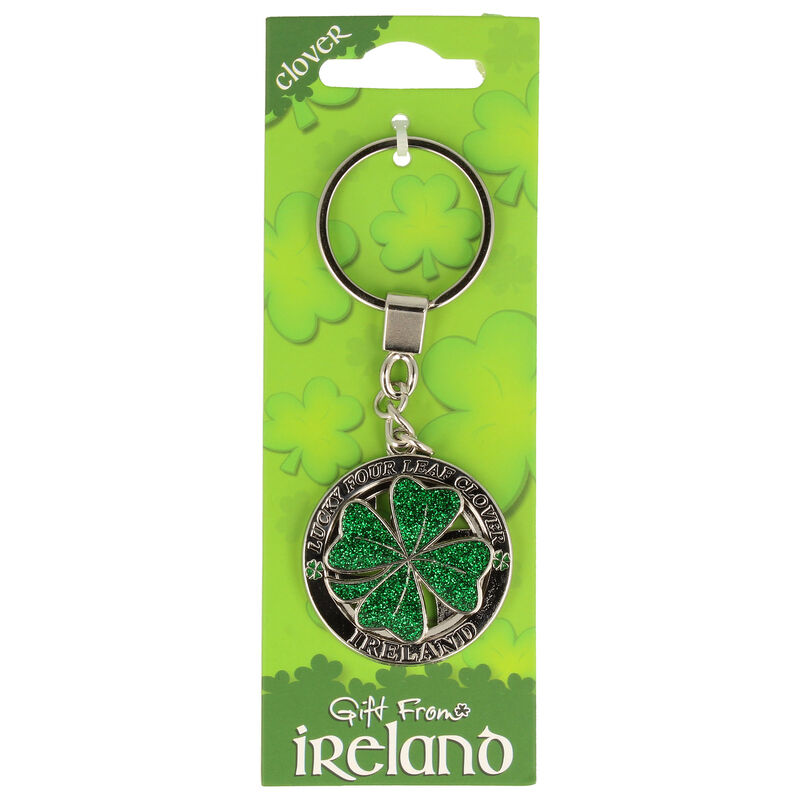 Gift From Ireland Lucky Green Four Leaf Clover Spinner Keychain